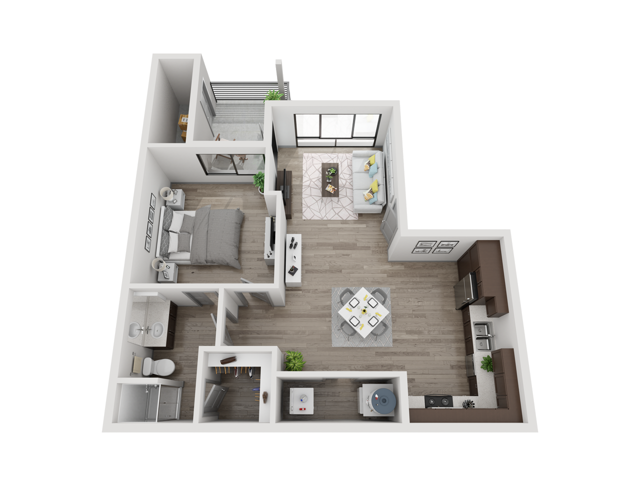 One bedroom floor plan image at Pinon Lofts Apartments in Sedona AZ